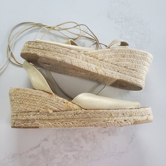 Andre Assous New Gold Ankle Tie Leather Platform Espadrilles made in Spain   9.5 - Picture 8 of 16